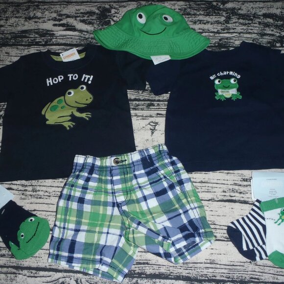 Gymboree 0-3 Hat Top 3-6 Shirt Shorts Socks Outfit NWT Hop To It